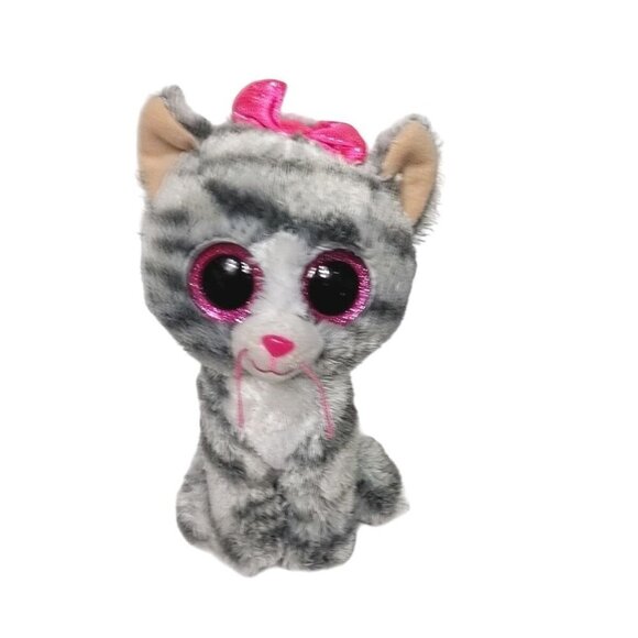 Ty Beanie Boos Kiki Tabby Cat Plush Gray White 6.25" - Picture 1 of 6